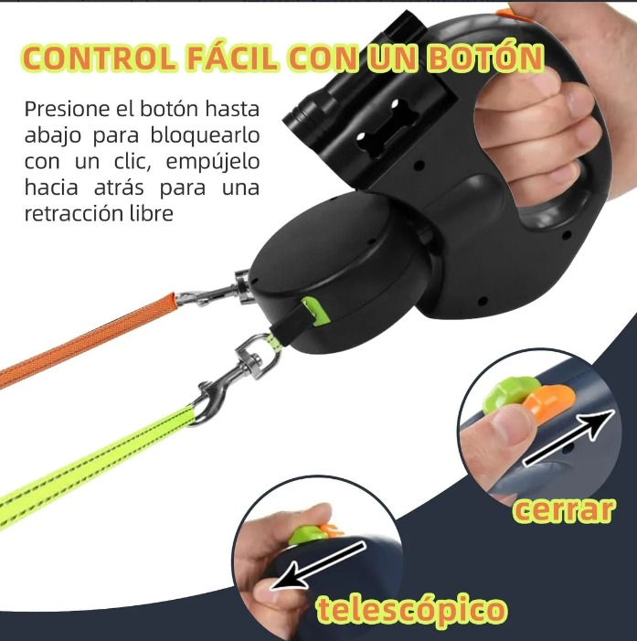 CORREA DOBLE RETRACTIL PARA PERROS